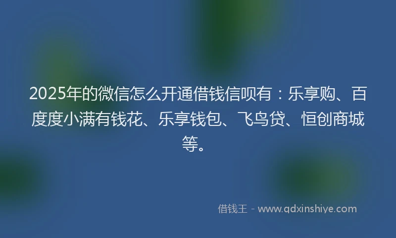 2025年的微信怎么开通借钱信呗有：乐享购、百度度小满有钱花、乐享钱包、飞鸟贷、恒创商城等。