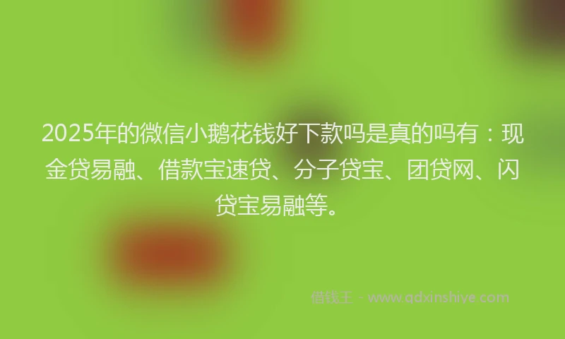 2025年的微信小鹅花钱好下款吗是真的吗有：现金贷易融、借款宝速贷、分子贷宝、团贷网、闪贷宝易融等。