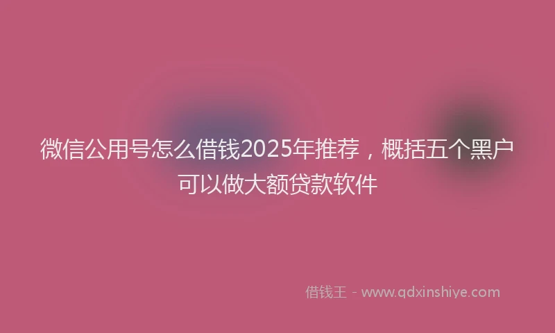 微信公用号怎么借钱2025年推荐，概括五个黑户可以做大额贷款软件