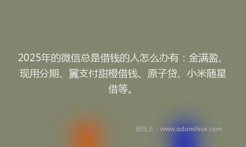 2025年的微信总是借钱的人怎么办有：金满盈、现用分期、翼支付甜橙借钱、原子贷、小米随星借等。