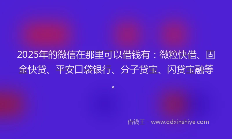 2025年的微信在那里可以借钱有：微粒快借、固金快贷、平安口袋银行、分子贷宝、闪贷宝融等。