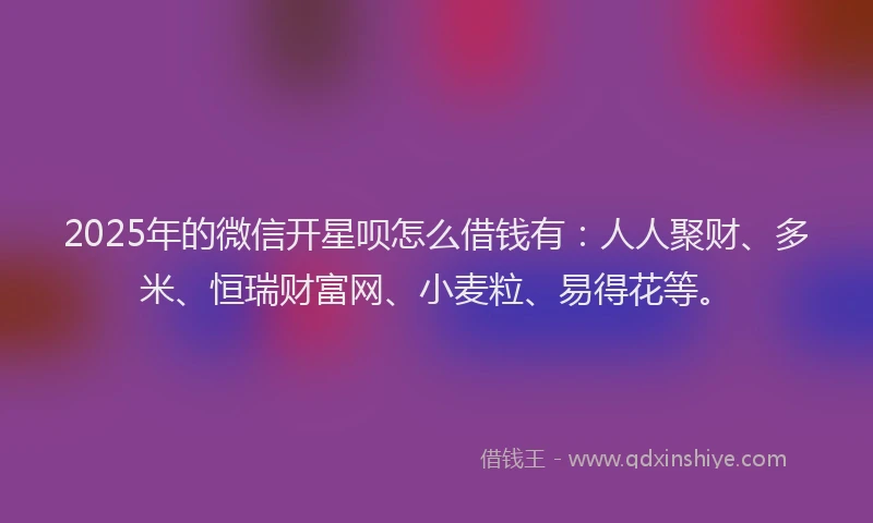 2025年的微信开星呗怎么借钱有：人人聚财、多米、恒瑞财富网、小麦粒、易得花等。