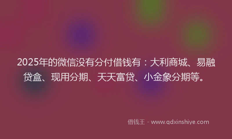 2025年的微信没有分付借钱有：大利商城、易融贷盒、现用分期、天天富贷、小金象分期等。