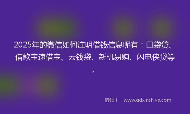 2025年的微信如何注明借钱信息呢有：口袋贷、借款宝速借宝、云钱袋、新机易购、闪电侠贷等。
