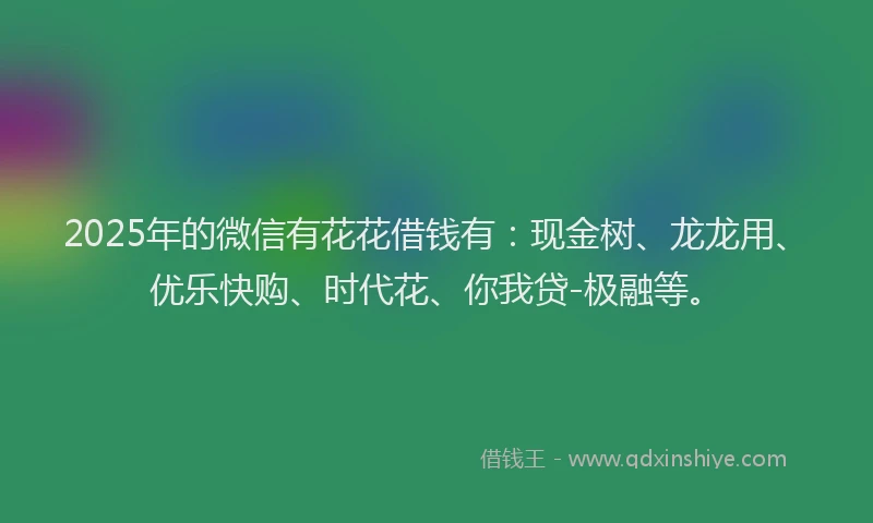 2025年的微信有花花借钱有：现金树、龙龙用、优乐快购、时代花、你我贷-极融等。