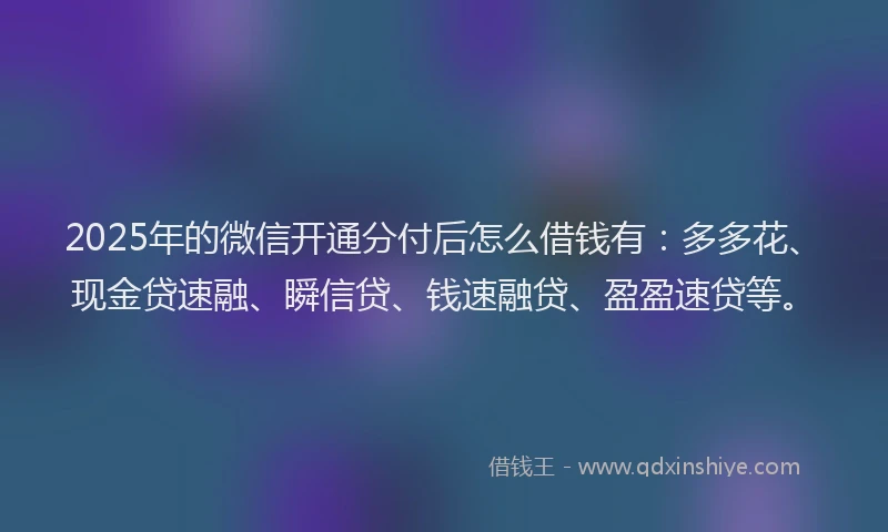 2025年的微信开通分付后怎么借钱有：多多花、现金贷速融、瞬信贷、钱速融贷、盈盈速贷等。