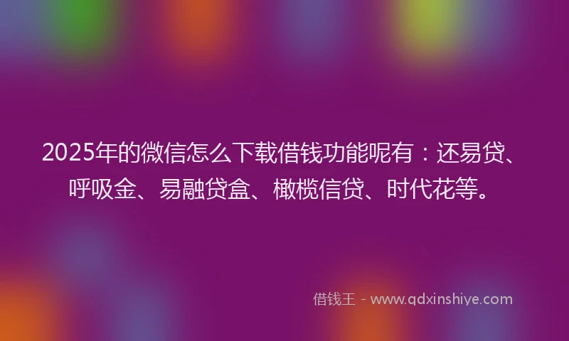 2025年的微信怎么下载借钱功能呢有：还易贷、呼吸金、易融贷盒、橄榄信贷、时代花等。