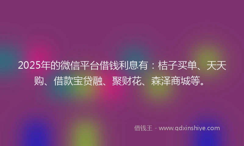 2025年的微信平台借钱利息有：桔子买单、天天购、借款宝贷融、聚财花、森泽商城等。