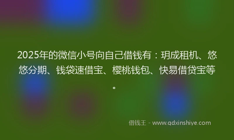 2025年的微信小号向自己借钱有：玥成租机、悠悠分期、钱袋速借宝、樱桃钱包、快易借贷宝等。