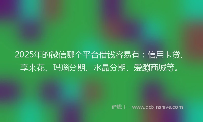 2025年的微信哪个平台借钱容易有：信用卡贷、享来花、玛瑙分期、水晶分期、爱蹦商城等。