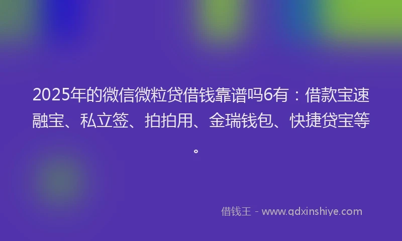 2025年的微信微粒贷借钱靠谱吗6有：借款宝速融宝、私立签、拍拍用、金瑞钱包、快捷贷宝等。