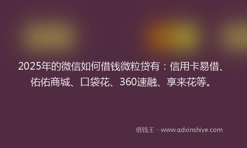 2025年的微信如何借钱微粒贷有：信用卡易借、佑佑商城、口袋花、360速融、享来花等。