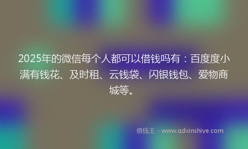 2025年的微信每个人都可以借钱吗有：百度度小满有钱花、及时租、云钱袋、闪银钱包、爱物商城等。