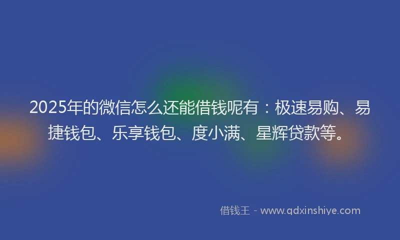 2025年的微信怎么还能借钱呢有：极速易购、易捷钱包、乐享钱包、度小满、星辉贷款等。