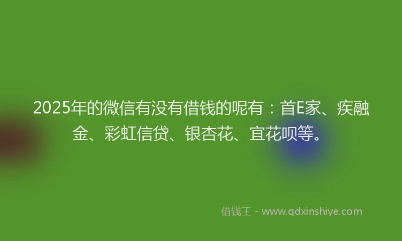 2025年的微信有没有借钱的呢有：首E家、疾融金、彩虹信贷、银杏花、宜花呗等。