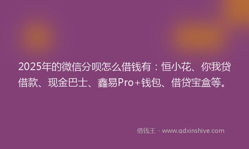2025年的微信分呗怎么借钱有：恒小花、你我贷借款、现金巴士、鑫易Pro+钱包、借贷宝盒等。