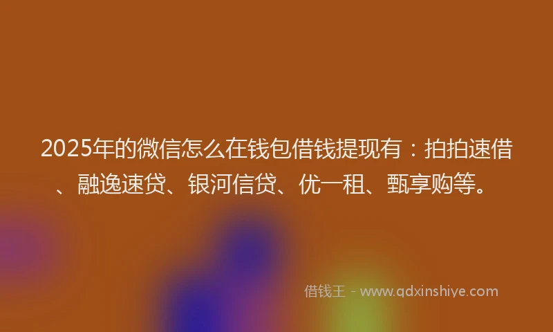 2025年的微信怎么在钱包借钱提现有：拍拍速借、融逸速贷、银河信贷、优一租、甄享购等。