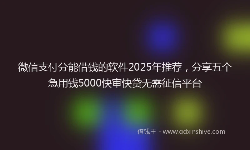 微信支付分能借钱的软件2025年推荐，分享五个急用钱5000快审快贷无需征信平台