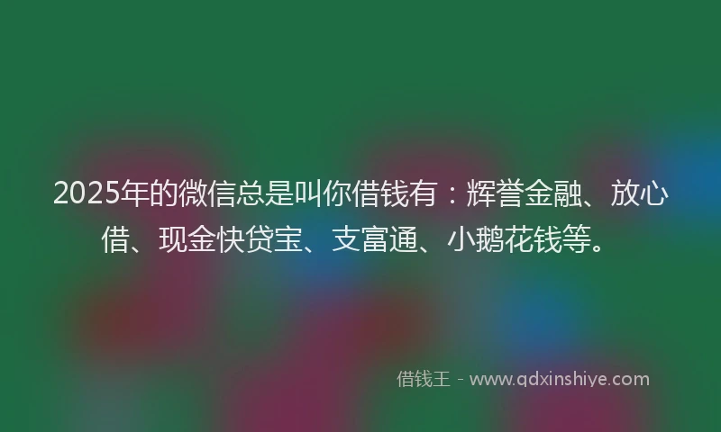 2025年的微信总是叫你借钱有：辉誉金融、放心借、现金快贷宝、支富通、小鹅花钱等。