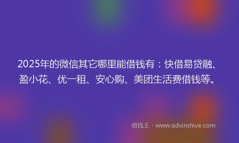 2025年的微信其它哪里能借钱有：快借易贷融、盈小花、优一租、安心购、美团生活费借钱等。