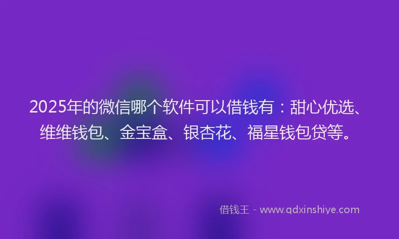 2025年的微信哪个软件可以借钱有：甜心优选、维维钱包、金宝盒、银杏花、福星钱包贷等。
