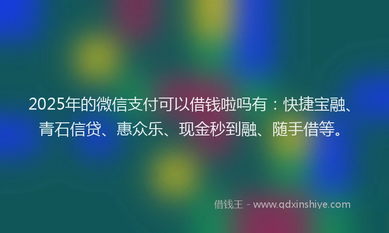 2025年的微信支付可以借钱啦吗有：快捷宝融、青石信贷、惠众乐、现金秒到融、随手借等。