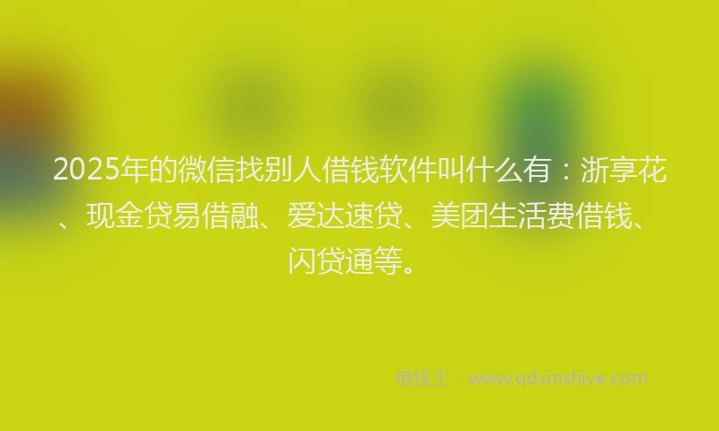 2025年的微信找别人借钱软件叫什么有：浙享花、现金贷易借融、爱达速贷、美团生活费借钱、闪贷通等。