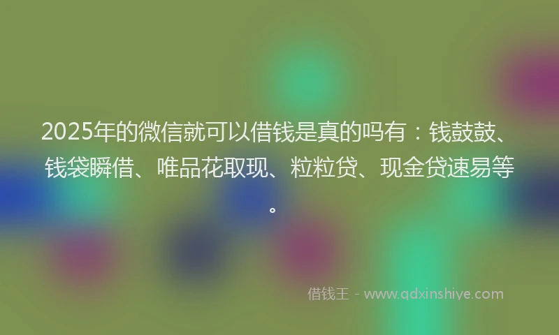 2025年的微信就可以借钱是真的吗有：钱鼓鼓、钱袋瞬借、唯品花取现、粒粒贷、现金贷速易等。