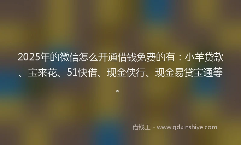 2025年的微信怎么开通借钱免费的有：小羊贷款、宝来花、51快借、现金侠行、现金易贷宝通等。