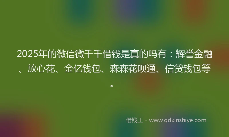 2025年的微信微千千借钱是真的吗有：辉誉金融、放心花、金亿钱包、森森花呗通、信贷钱包等。
