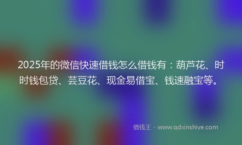2025年的微信快速借钱怎么借钱有：葫芦花、时时钱包贷、芸豆花、现金易借宝、钱速融宝等。