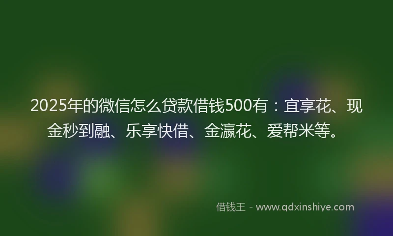 2025年的微信怎么贷款借钱500有：宜享花、现金秒到融、乐享快借、金瀛花、爱帮米等。