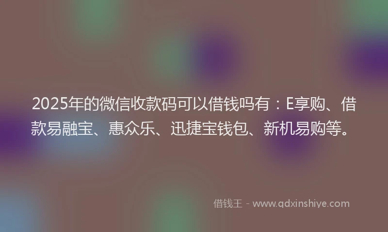 2025年的微信收款码可以借钱吗有：E享购、借款易融宝、惠众乐、迅捷宝钱包、新机易购等。