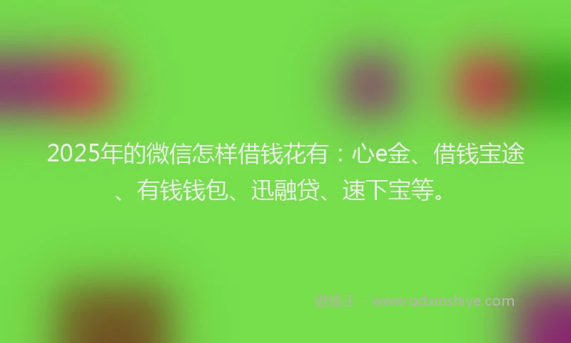 2025年的微信怎样借钱花有：心e金、借钱宝途、有钱钱包、迅融贷、速下宝等。