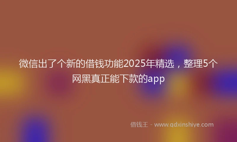 微信出了个新的借钱功能2025年精选，整理5个网黑真正能下款的app