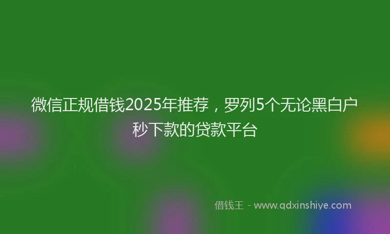 微信正规借钱2025年推荐，罗列5个无论黑白户秒下款的贷款平台