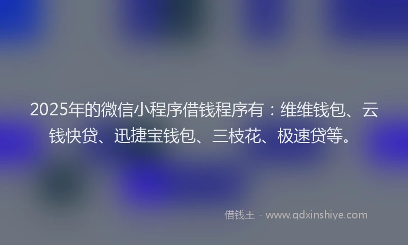 2025年的微信小程序借钱程序有：维维钱包、云钱快贷、迅捷宝钱包、三枝花、极速贷等。