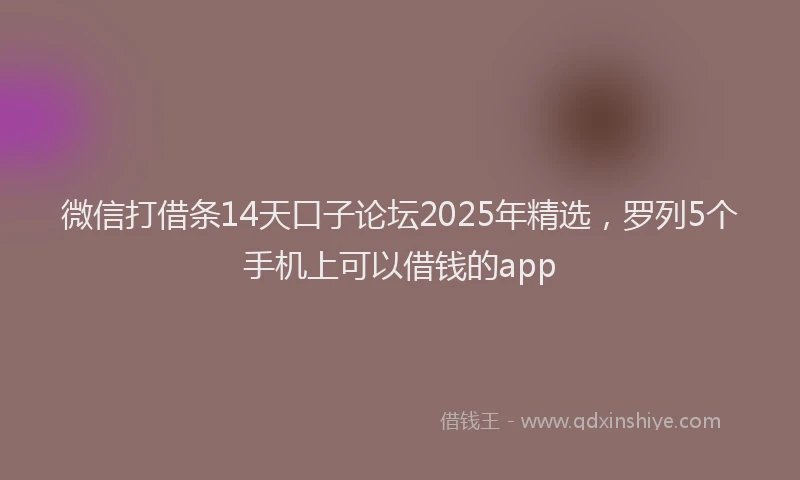 微信打借条14天口子论坛2025年精选，罗列5个手机上可以借钱的app