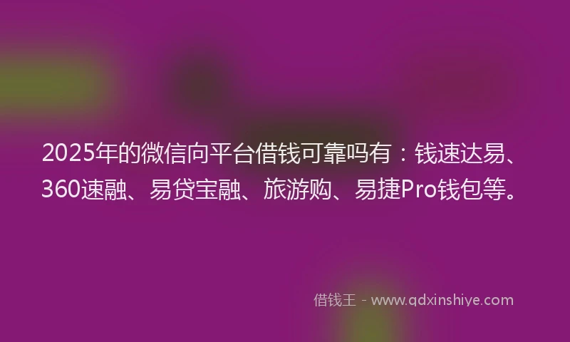 2025年的微信向平台借钱可靠吗有：钱速达易、360速融、易贷宝融、旅游购、易捷Pro钱包等。