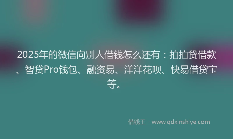 2025年的微信向别人借钱怎么还有：拍拍贷借款、智贷Pro钱包、融资易、洋洋花呗、快易借贷宝等。