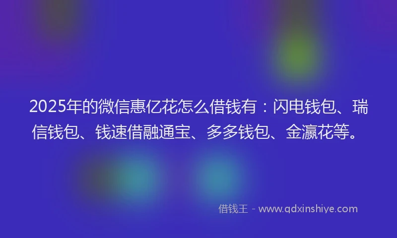 2025年的微信惠亿花怎么借钱有：闪电钱包、瑞信钱包、钱速借融通宝、多多钱包、金瀛花等。