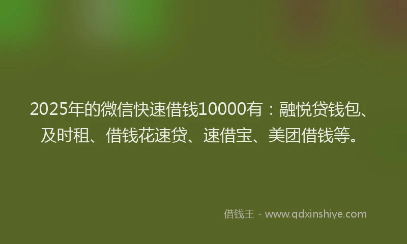 2025年的微信快速借钱10000有：融悦贷钱包、及时租、借钱花速贷、速借宝、美团借钱等。