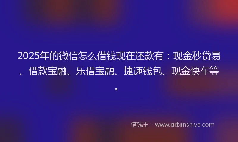 2025年的微信怎么借钱现在还款有：现金秒贷易、借款宝融、乐借宝融、捷速钱包、现金快车等。