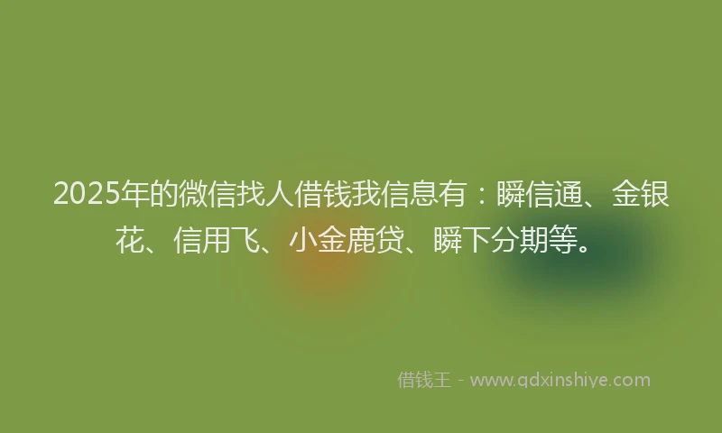 2025年的微信找人借钱我信息有：瞬信通、金银花、信用飞、小金鹿贷、瞬下分期等。