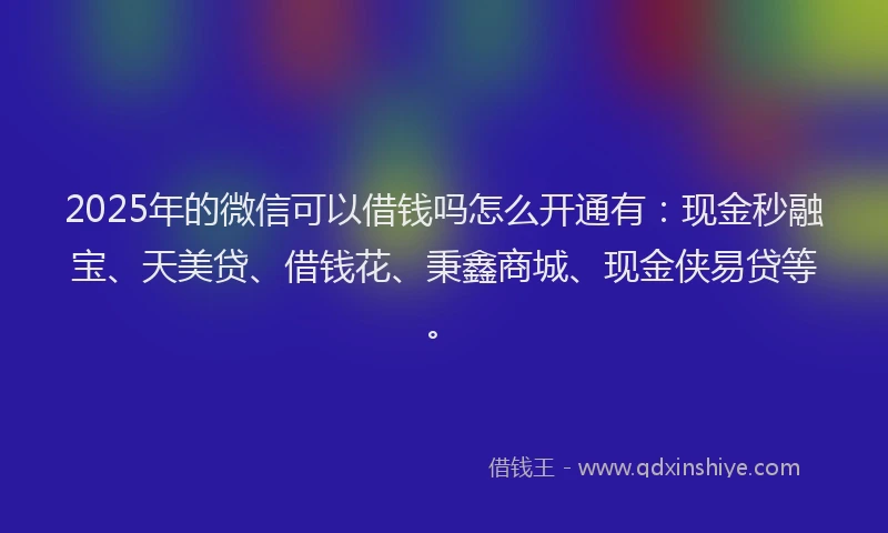 2025年的微信可以借钱吗怎么开通有：现金秒融宝、天美贷、借钱花、秉鑫商城、现金侠易贷等。