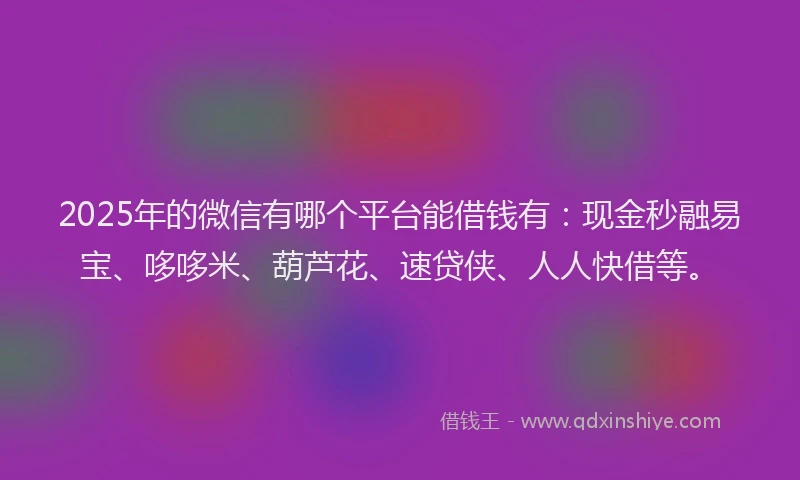 2025年的微信有哪个平台能借钱有：现金秒融易宝、哆哆米、葫芦花、速贷侠、人人快借等。