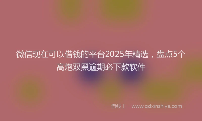 微信现在可以借钱的平台2025年精选，盘点5个高炮双黑逾期必下款软件