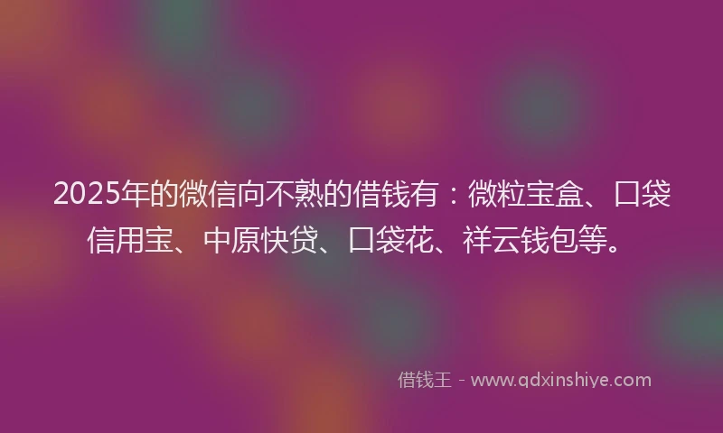 2025年的微信向不熟的借钱有：微粒宝盒、口袋信用宝、中原快贷、口袋花、祥云钱包等。