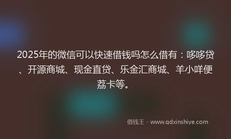 2025年的微信可以快速借钱吗怎么借有：哆哆贷、开源商城、现金直贷、乐金汇商城、羊小咩便荔卡等。