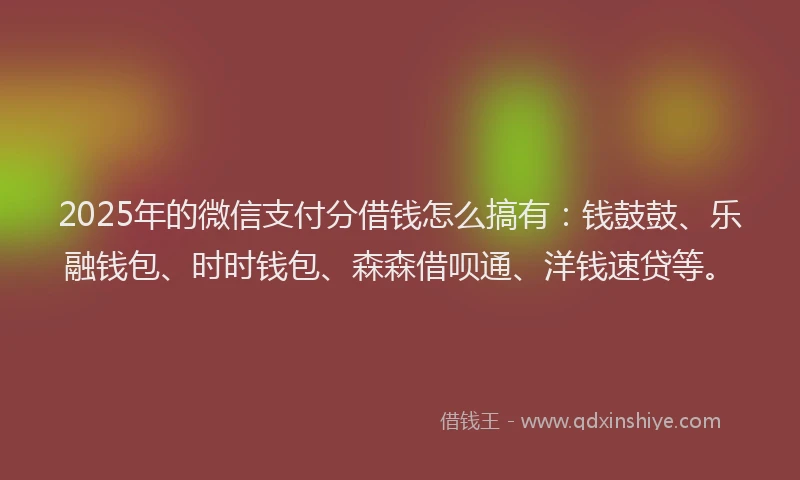 2025年的微信支付分借钱怎么搞有：钱鼓鼓、乐融钱包、时时钱包、森森借呗通、洋钱速贷等。